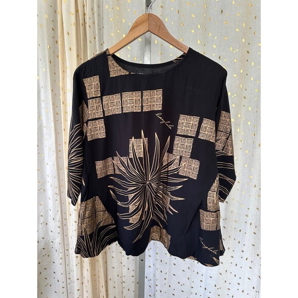 Living Hula Gold Neing Cabernet Lauhala Hawaiian Round Neck Blouse Top XS - Picture 3 of 10